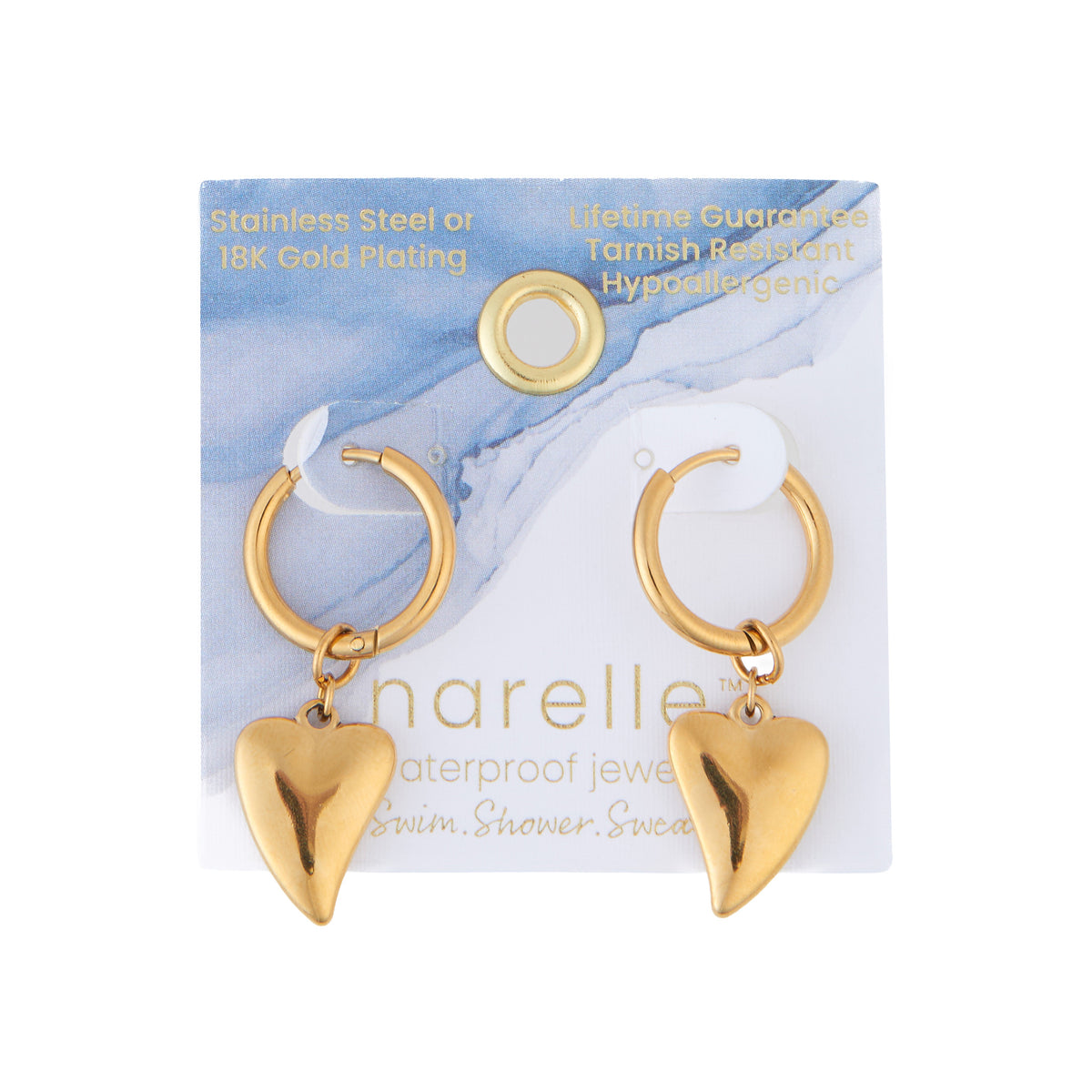 Waterproof Earrings Narelle Heart Charm Hoop Gold & Steel