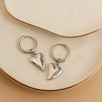 Waterproof Earrings Narelle Heart Charm Hoop Gold & Steel