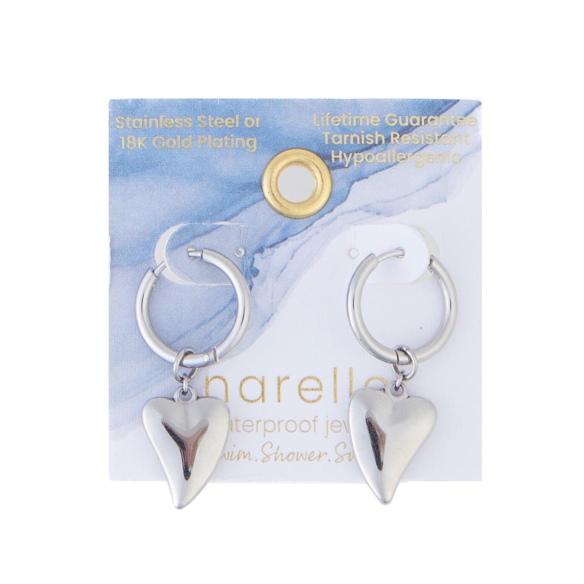 Waterproof Earrings Narelle Heart Charm Hoop Gold & Steel