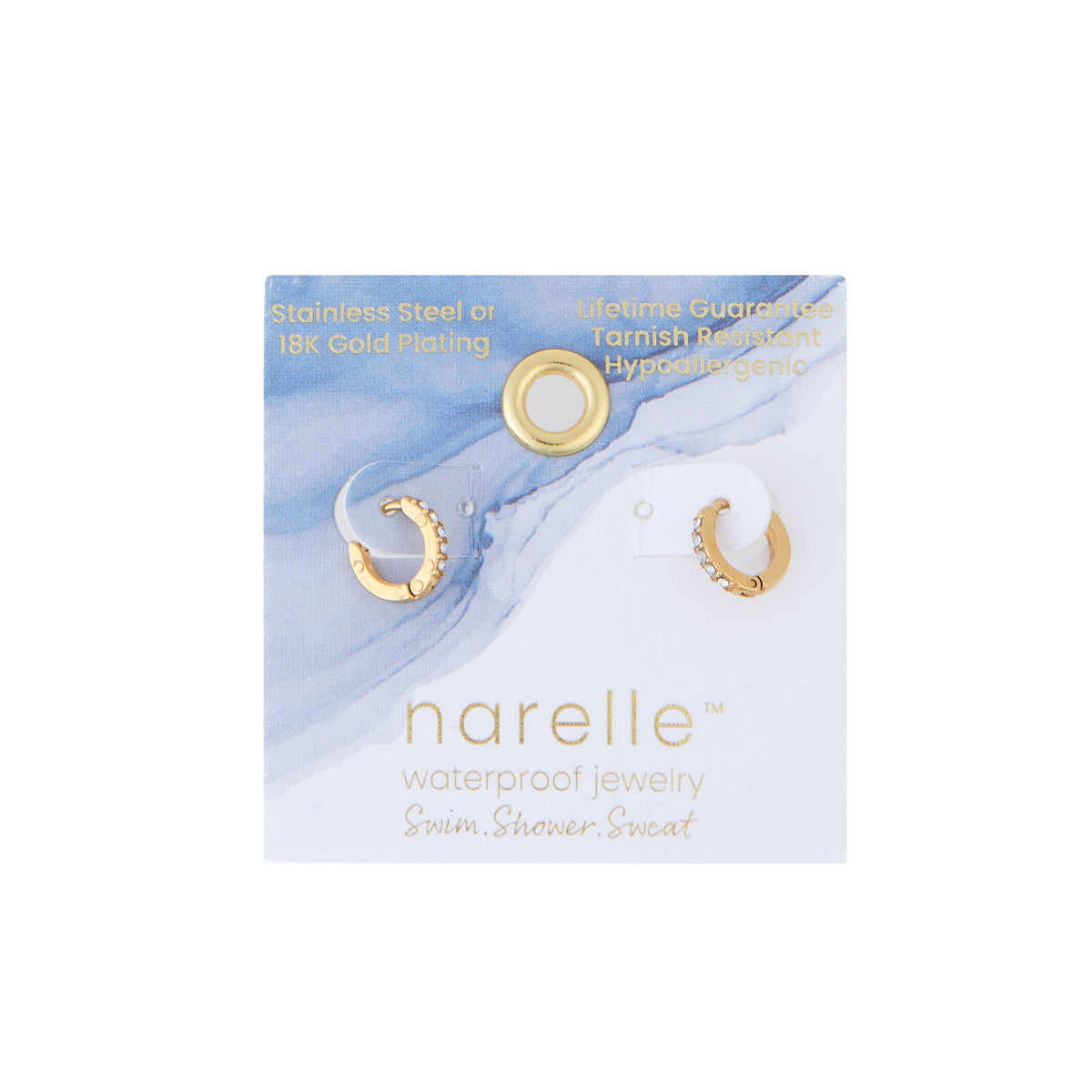 Waterproof Earrings Narelle Pave Huggie Hoop Gold & Steel