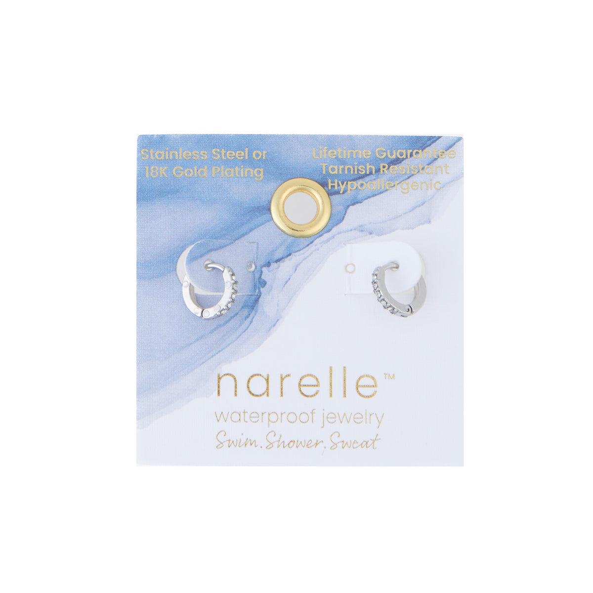 Waterproof Earrings Narelle Pave Huggie Hoop Gold & Steel