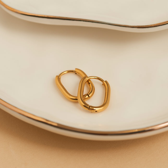 Waterproof Earrings Narelle Oval Huggie Hoop Gold & Steel