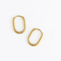 Waterproof Earrings Narelle Oval Huggie Hoop Gold & Steel
