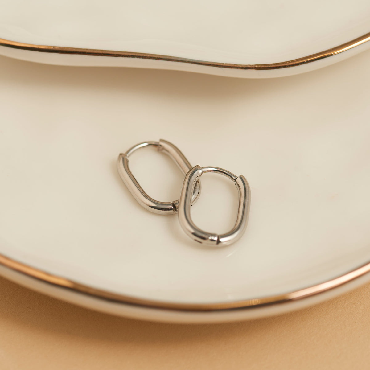 Waterproof Earrings Narelle Oval Huggie Hoop Gold & Steel