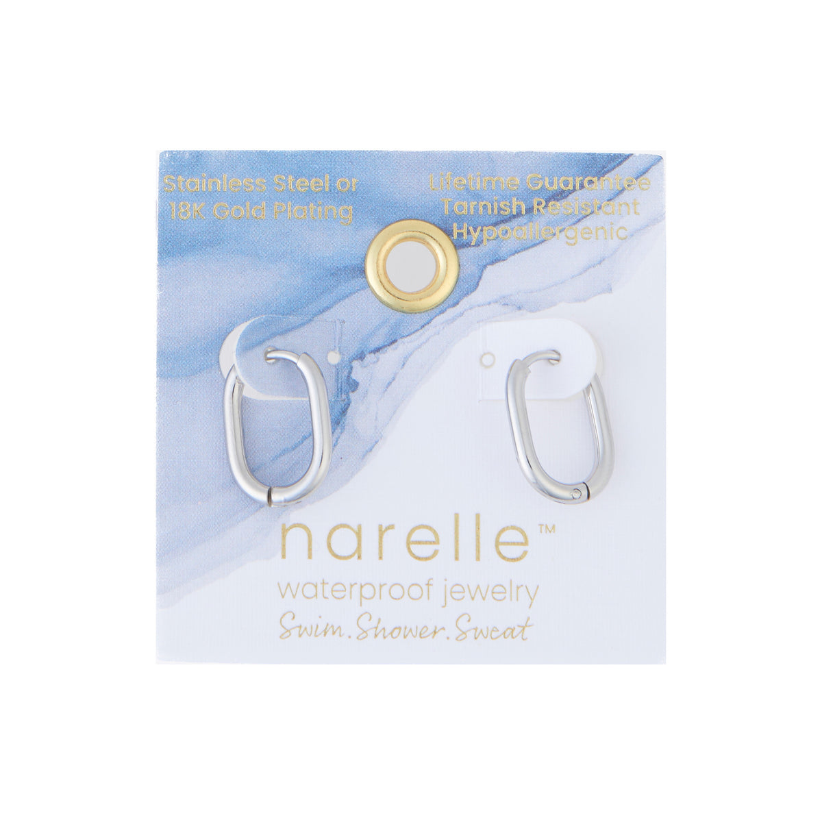 Waterproof Earrings Narelle Oval Huggie Hoop Gold & Steel