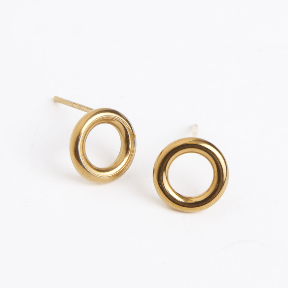 Waterproof Earrings Circle Studs Stainless Steel & Gold