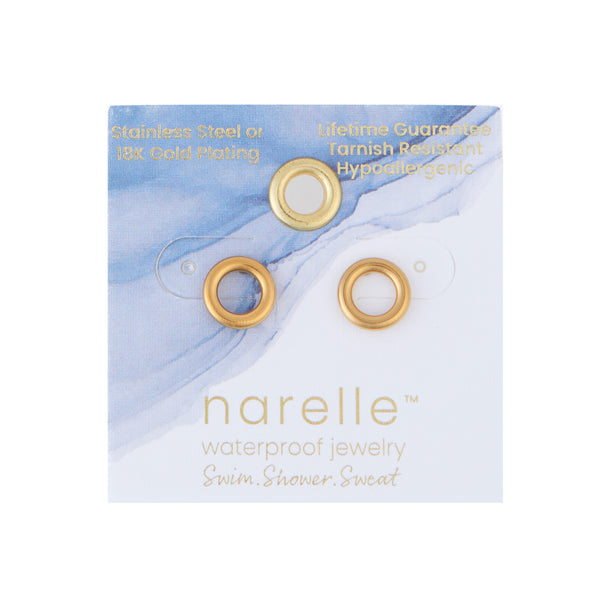 Waterproof Earrings Circle Studs Stainless Steel & Gold
