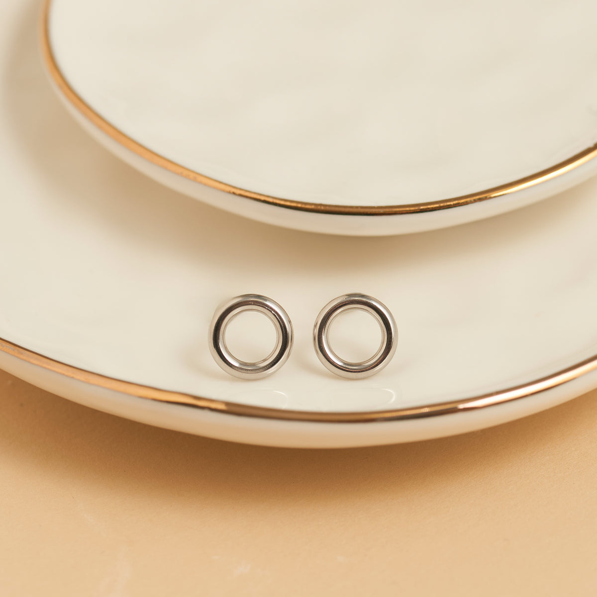 Waterproof Earrings Circle Studs Stainless Steel & Gold