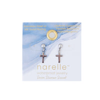 Waterproof Earrings Narelle Dangle Cross in Gold & Steel