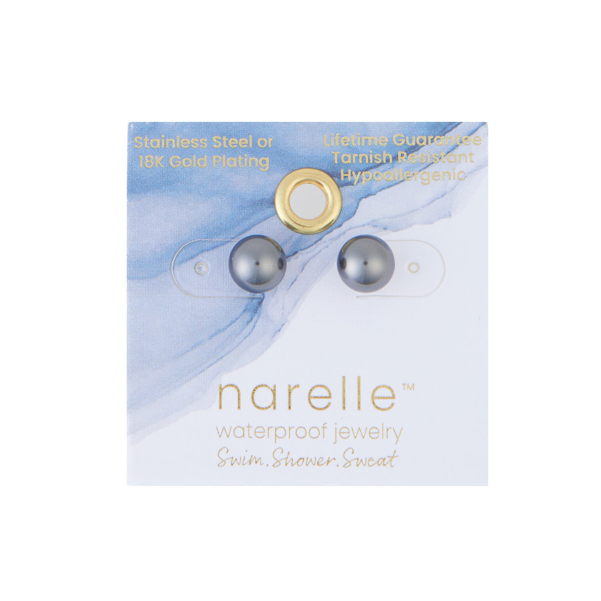 Waterproof Earrings Narelle Faux Pearl in Stainless Steel Stud
