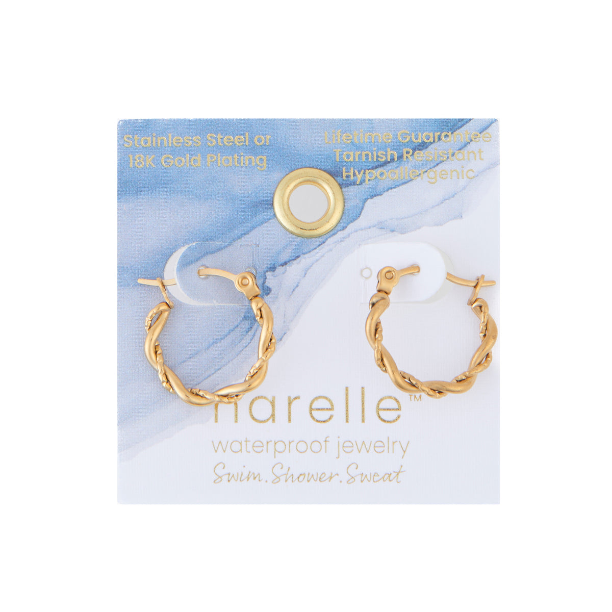 Waterproof Earrings Narelle Twisted Hoop in Gold + Steel