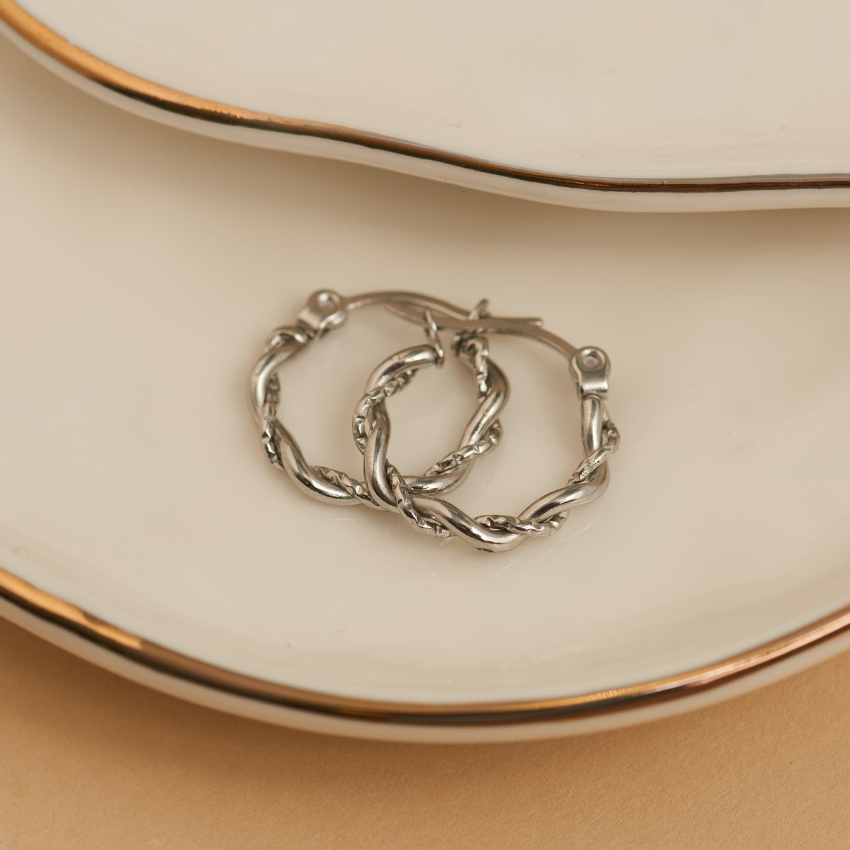 Waterproof Earrings Narelle Twisted Hoop in Gold + Steel