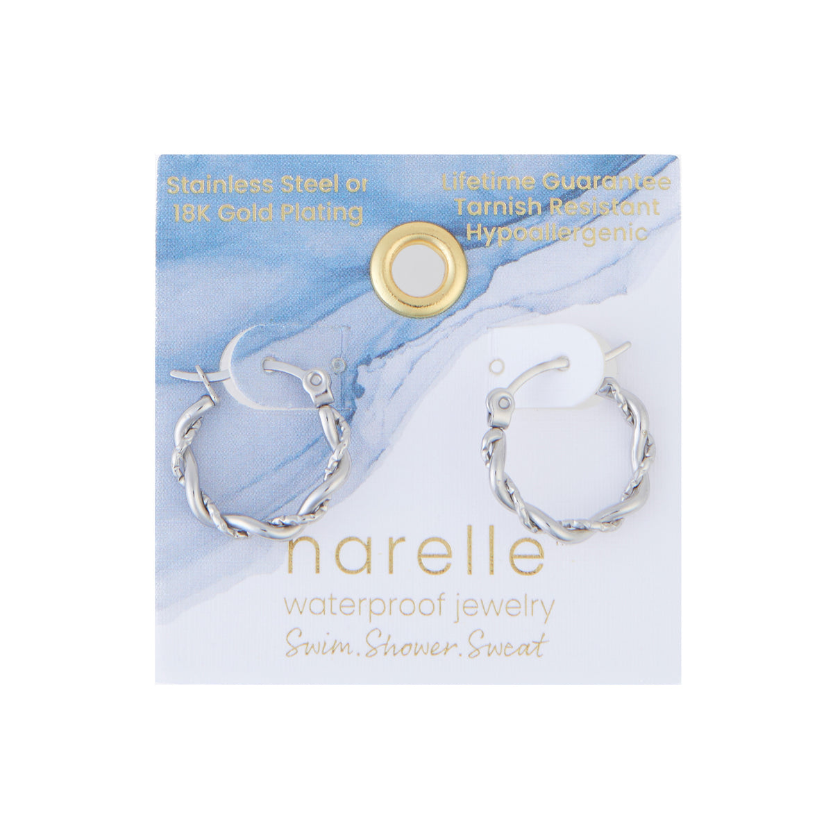 Waterproof Earrings Narelle Twisted Hoop in Gold + Steel