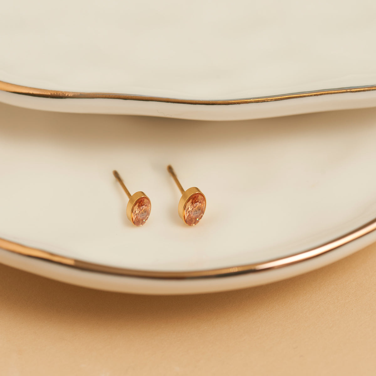 Waterproof Earrings Narelle Oval Cubic Zirconia 18K Gold Stud