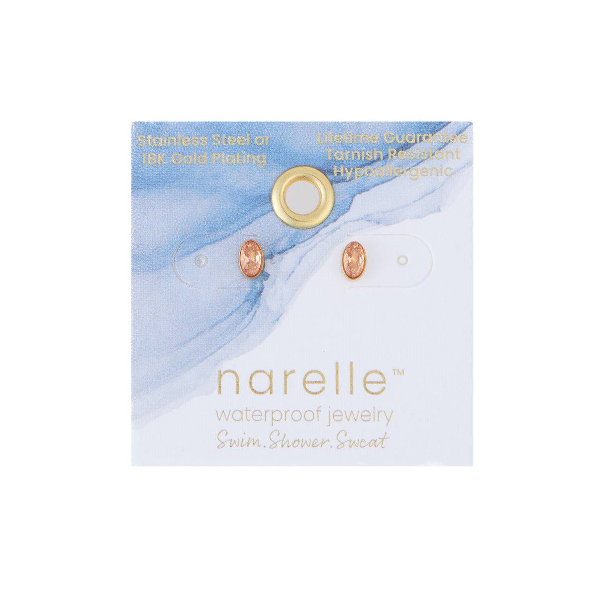 Waterproof Earrings Narelle Oval Cubic Zirconia 18K Gold Stud