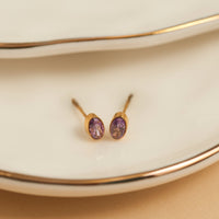 Waterproof Earrings Narelle Oval Cubic Zirconia 18K Gold Stud