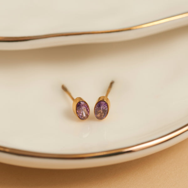 Waterproof Earrings Narelle Oval Cubic Zirconia 18K Gold Stud