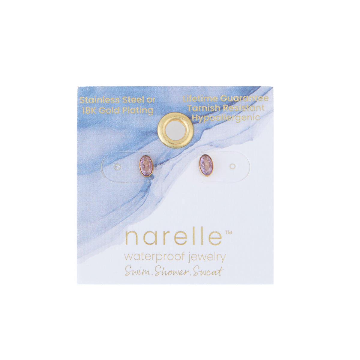 Waterproof Earrings Narelle Oval Cubic Zirconia 18K Gold Stud