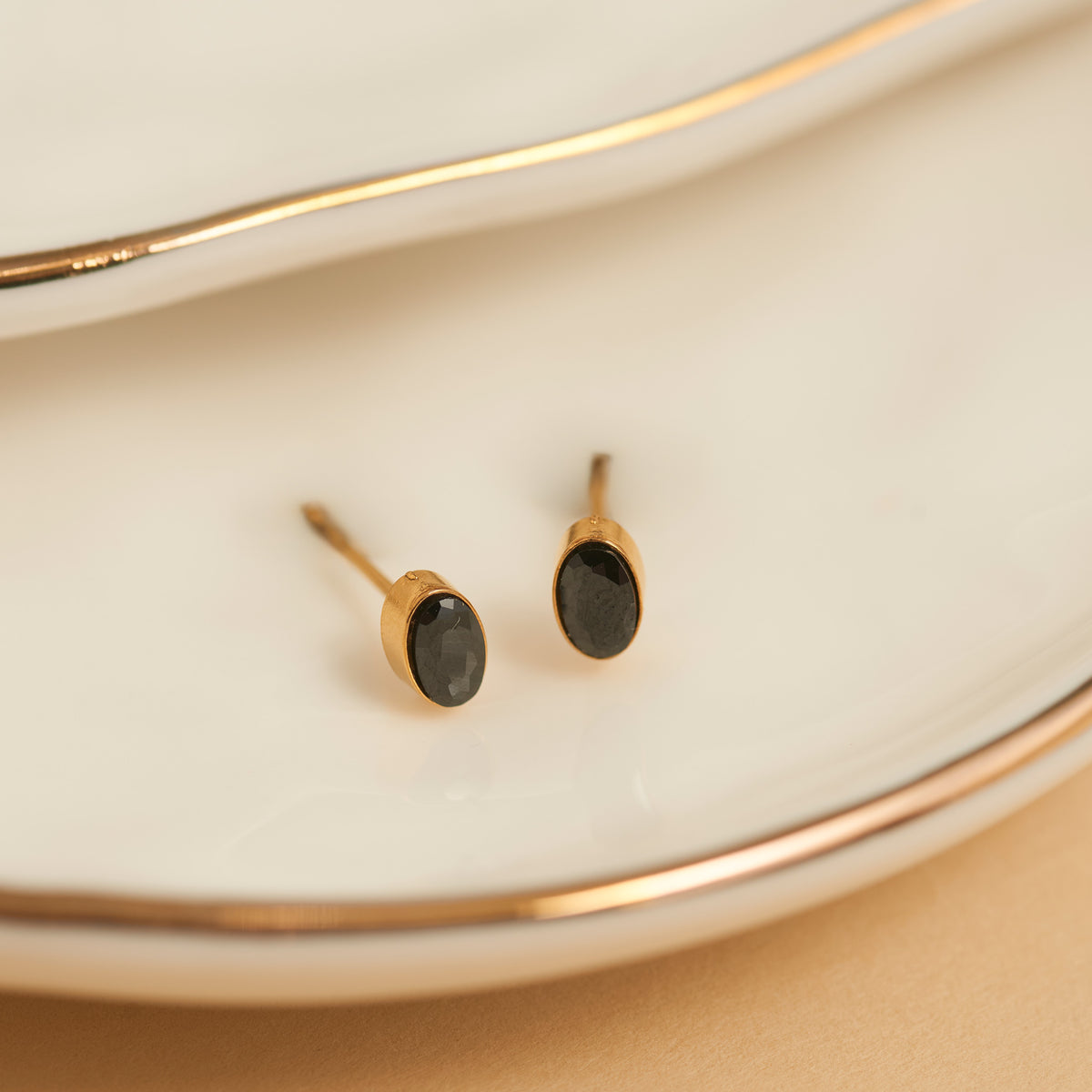 Waterproof Earrings Narelle Oval Cubic Zirconia 18K Gold Stud