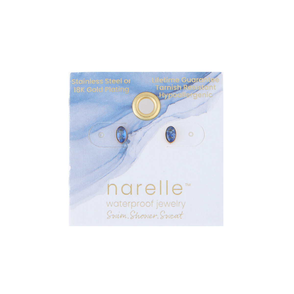 Waterproof Earrings Narelle Oval Cubic Zirconia 18K Gold Stud