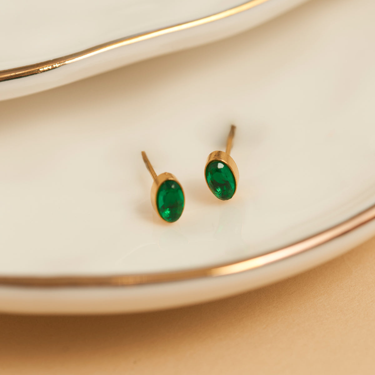 Waterproof Earrings Narelle Oval Cubic Zirconia 18K Gold Stud