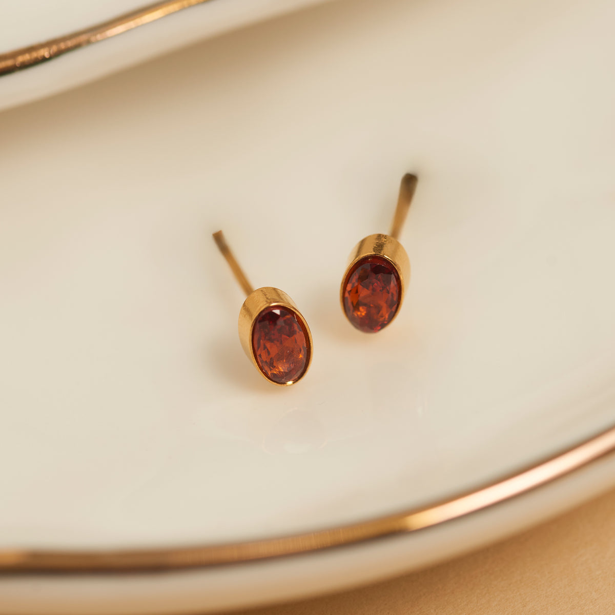 Waterproof Earrings Narelle Oval Cubic Zirconia 18K Gold Stud