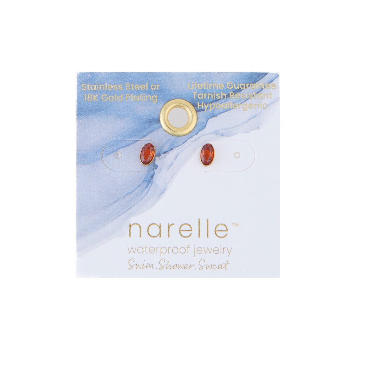 Waterproof Earrings Narelle Oval Cubic Zirconia 18K Gold Stud