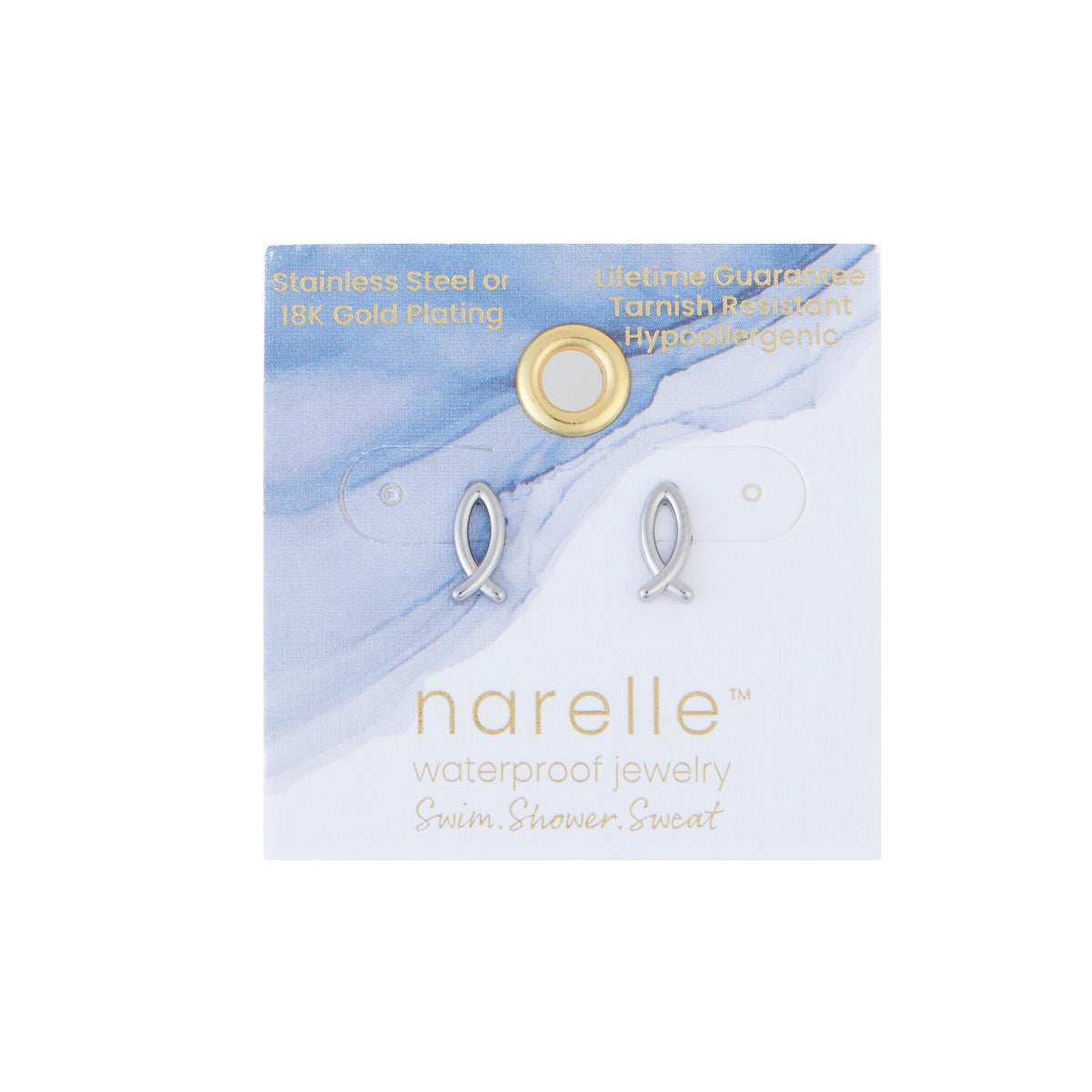 Waterproof Earrings Narelle Ichthy Studs in Gold & Steel