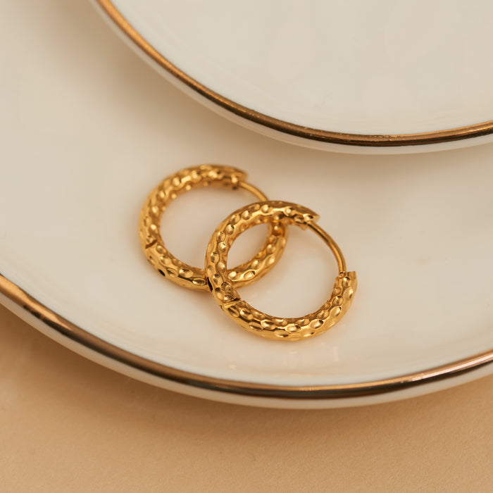 Waterproof Earrings Narelle Hammered Huggie Hoop
