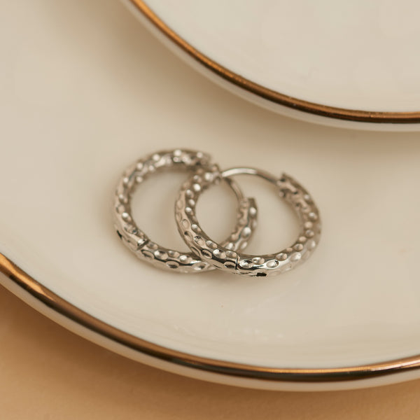 Waterproof Earrings Narelle Hammered Huggie Hoop