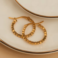 Waterproof Earrings Narelle Square Beaded Hoop in Gold & Steel