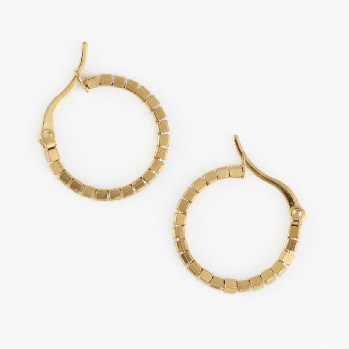 Waterproof Earrings Narelle Square Beaded Hoop in Gold & Steel