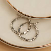 Waterproof Earrings Narelle Square Beaded Hoop in Gold & Steel