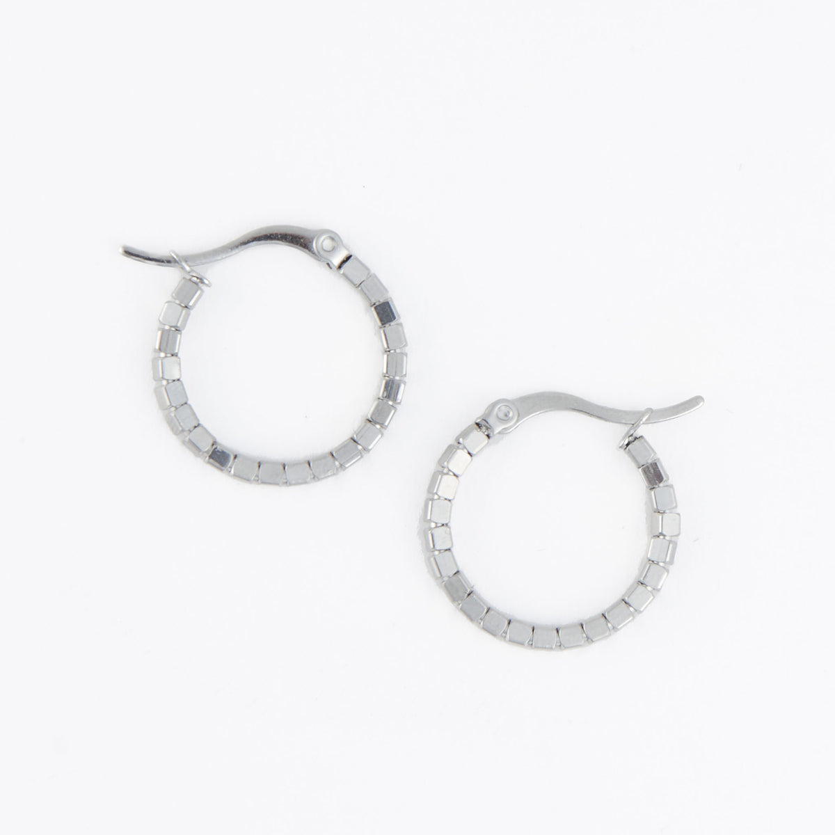 Waterproof Earrings Narelle Square Beaded Hoop in Gold & Steel