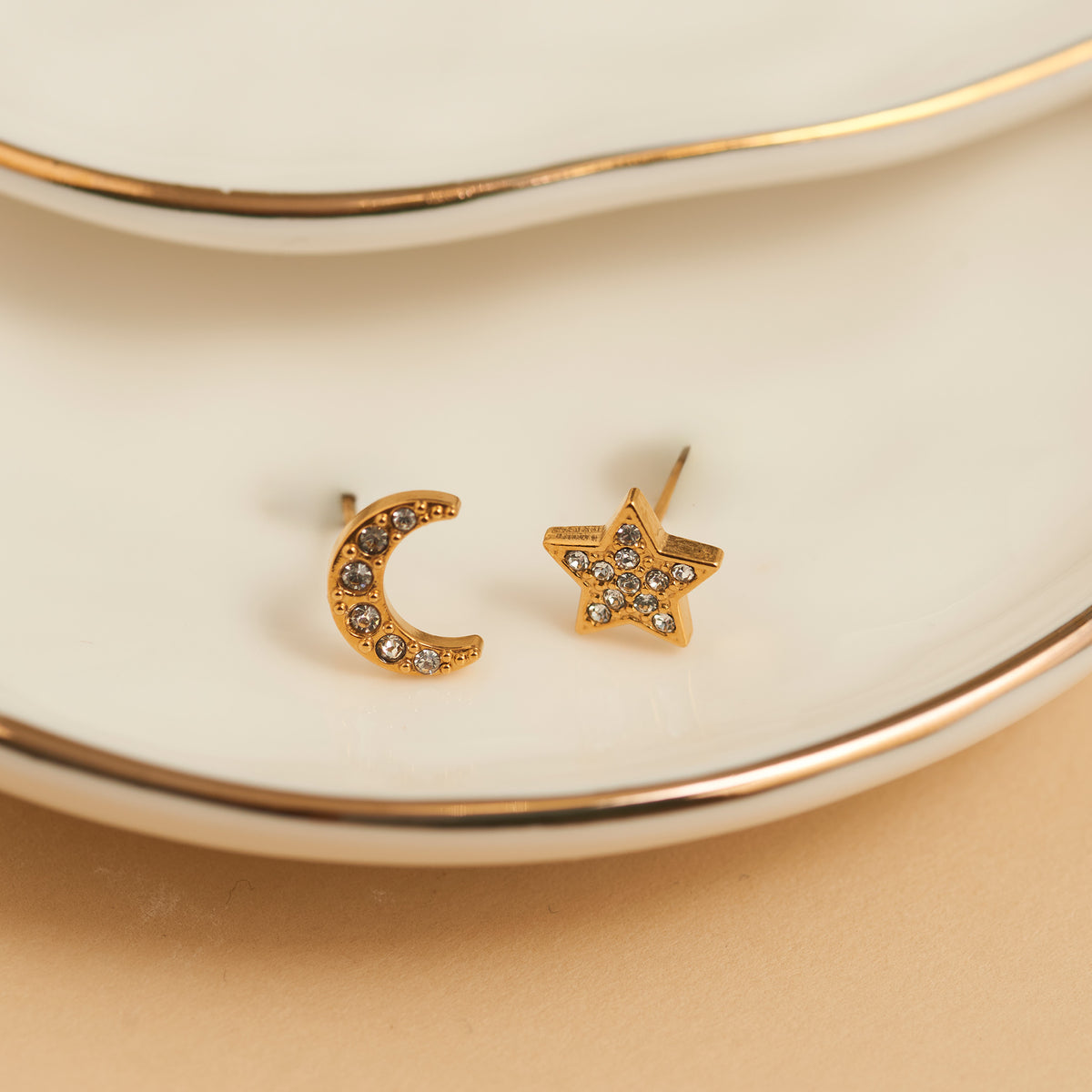 Waterproof Earrings Narelle Pave Star & Moon Stud