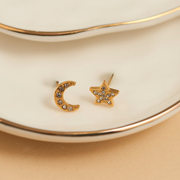 Waterproof Earrings Narelle Pave Star & Moon Stud