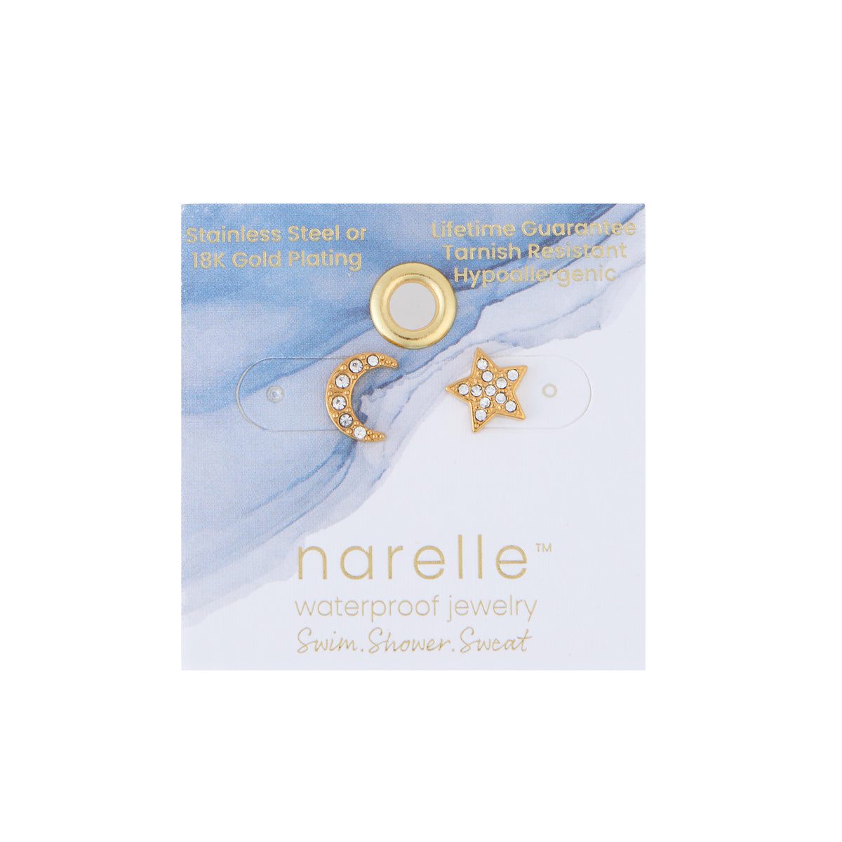 Waterproof Earrings Narelle Pave Star & Moon Stud