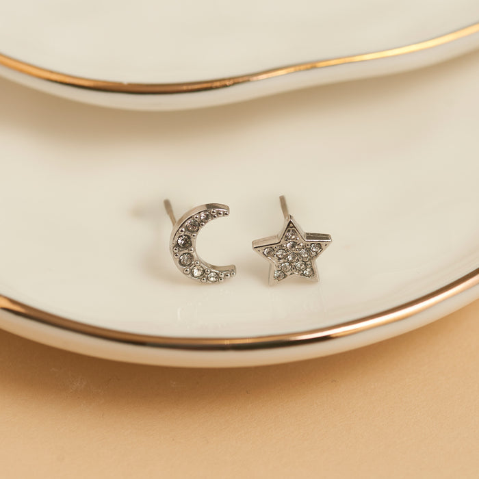 Waterproof Earrings Narelle Pave Star & Moon Stud