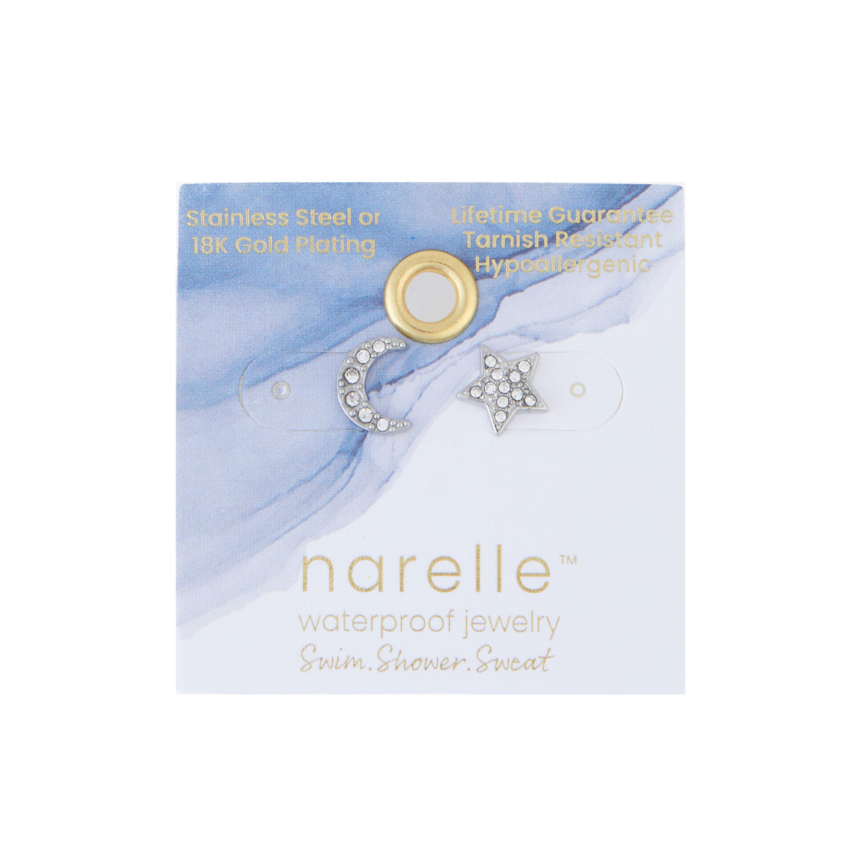 Waterproof Earrings Narelle Pave Star & Moon Stud