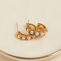 Waterproof Earrings Narelle Pearl C-Hoop Gold & Steel