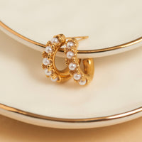 Waterproof Earrings Narelle Pearl C-Hoop Gold & Steel