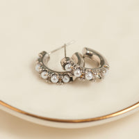 Waterproof Earrings Narelle Pearl C-Hoop Gold & Steel