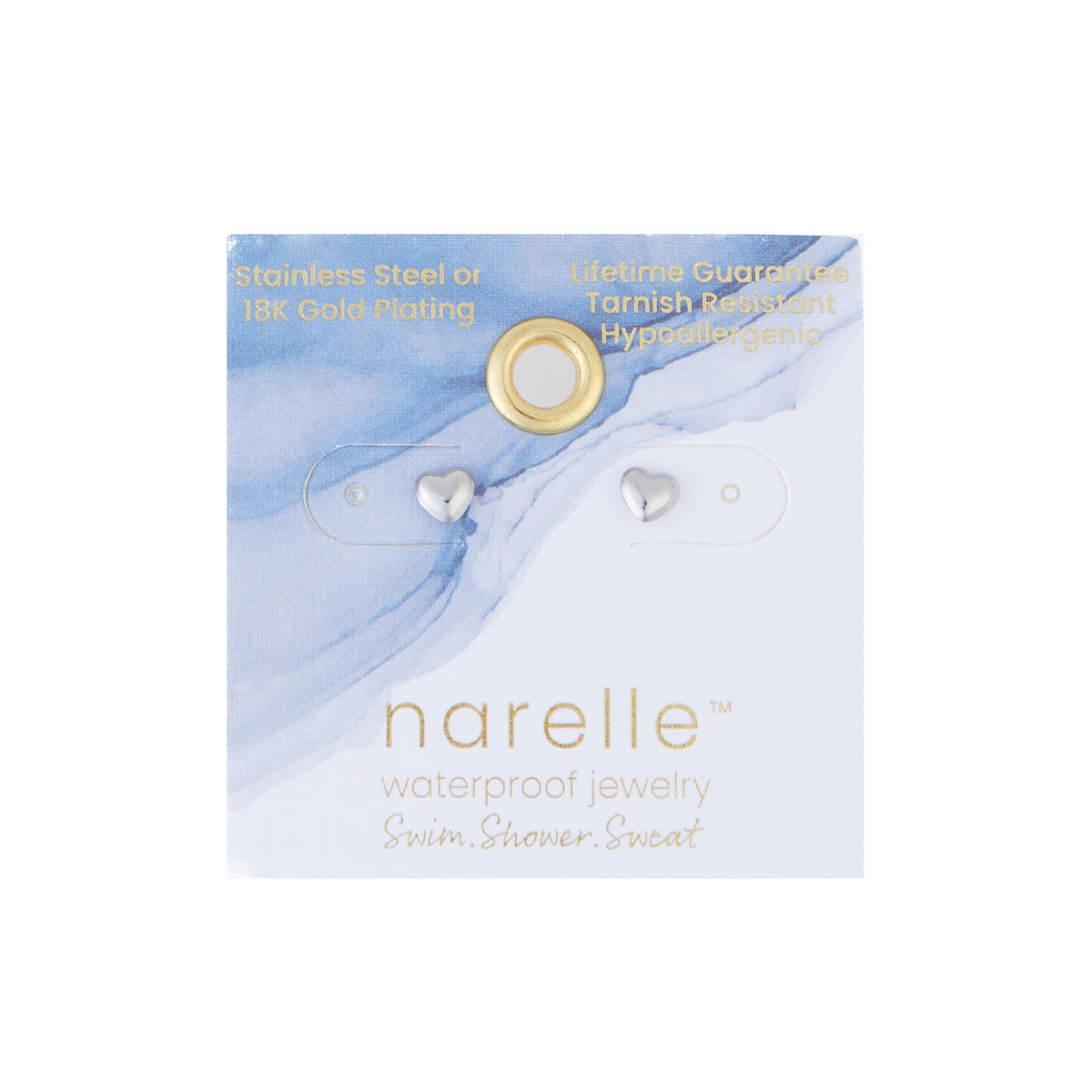 Waterproof Earrings Narelle Puffy Heart Studs in Gold & Steel