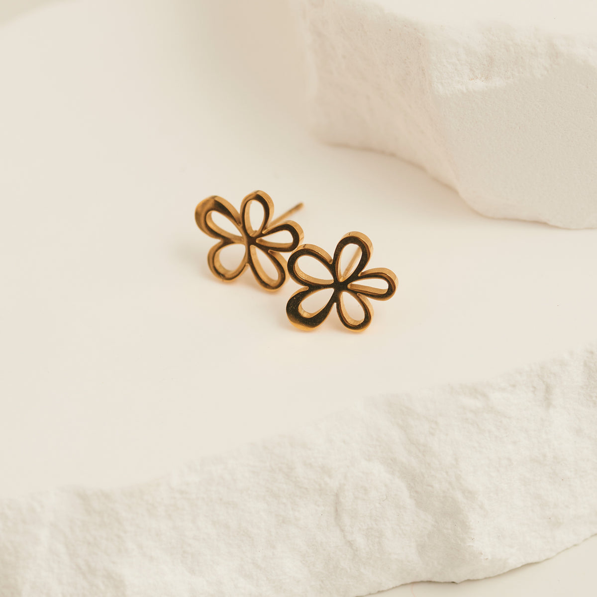 Waterproof Earrings Narelle Flower Studs in Gold & Steel