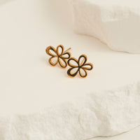 Waterproof Earrings Narelle Flower Studs in Gold & Steel