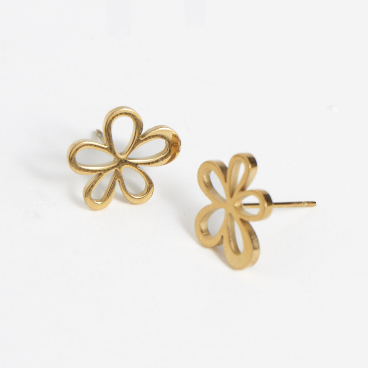 Waterproof Earrings Narelle Flower Studs in Gold & Steel