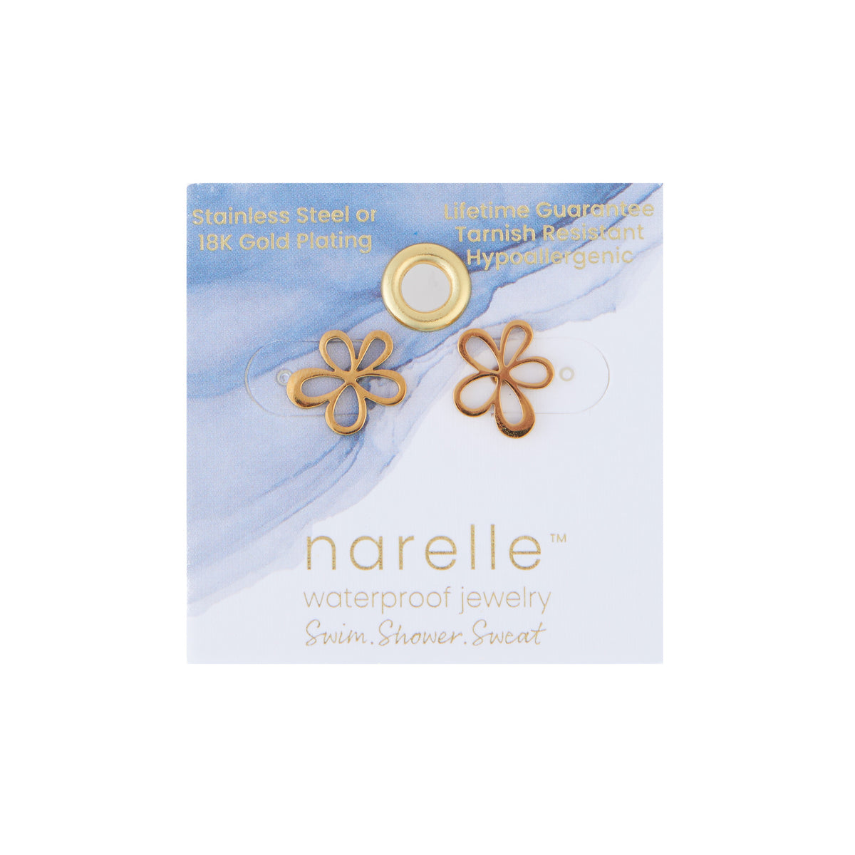 Waterproof Earrings Narelle Flower Studs in Gold & Steel