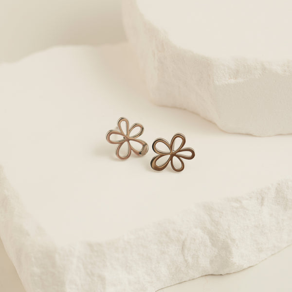 Waterproof Earrings Narelle Flower Studs in Gold & Steel
