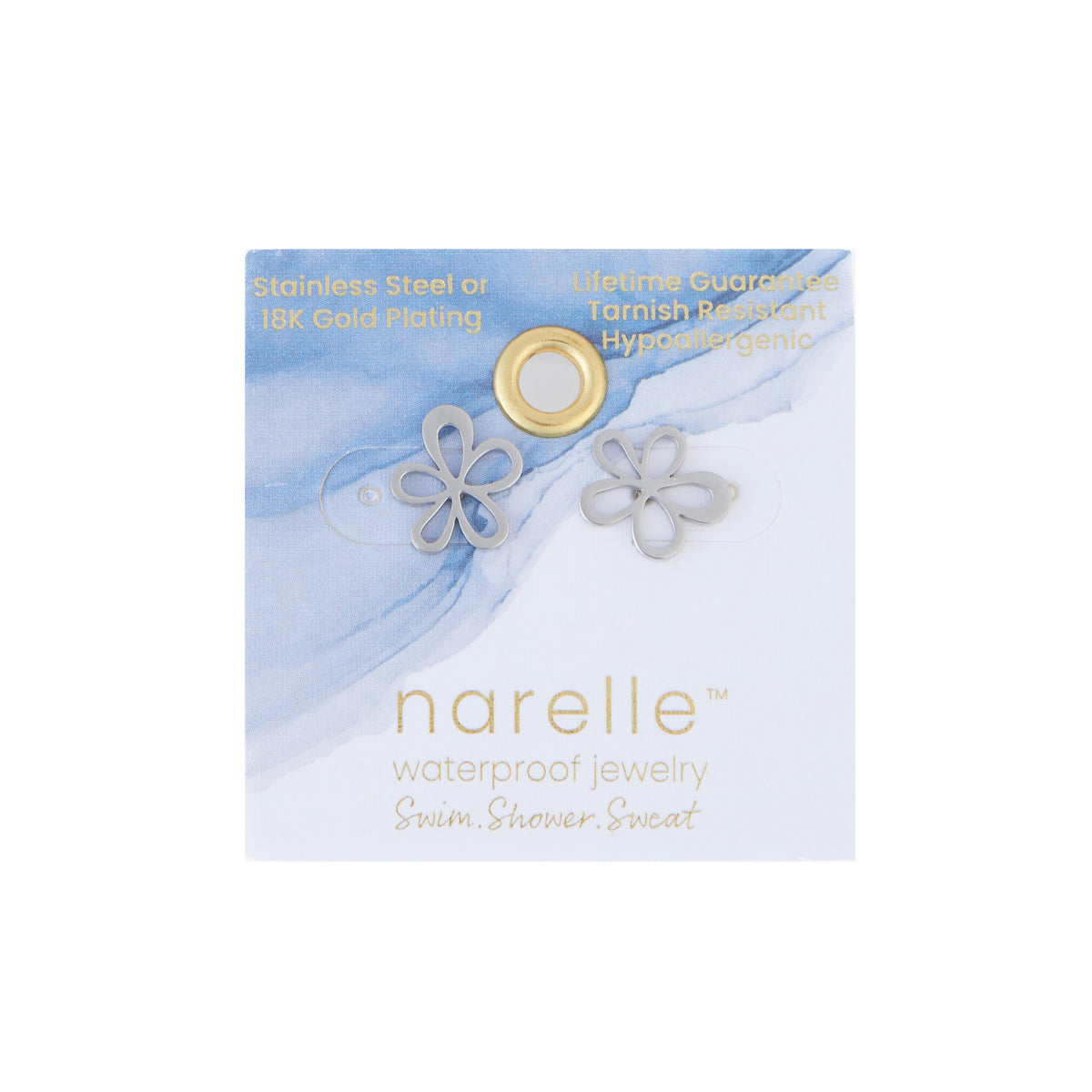 Waterproof Earrings Narelle Flower Studs in Gold & Steel