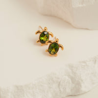 Waterproof Earrings Narelle Turtle Studs Green Cubic Zirconia